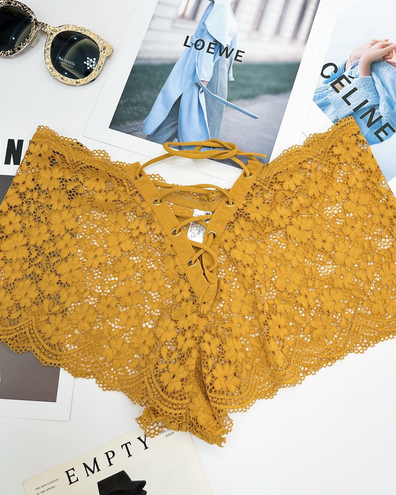 Women's Sexy Flower Lace Back Waist Tie Design Panties