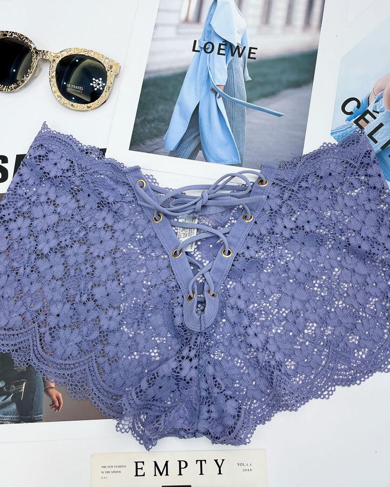 Women's Sexy Flower Lace Back Waist Tie Design Panties