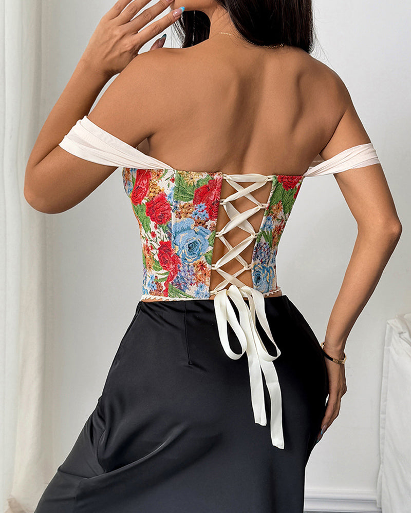 Retro Sexy Jacquard Palace Style Wrapped Chest Herringbone Top