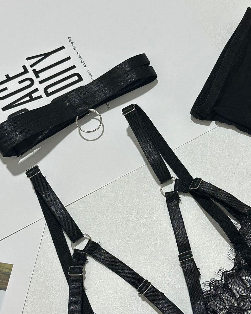 Sexy Lace See-Through Mesh Tulle Skirt Six-Piece Set