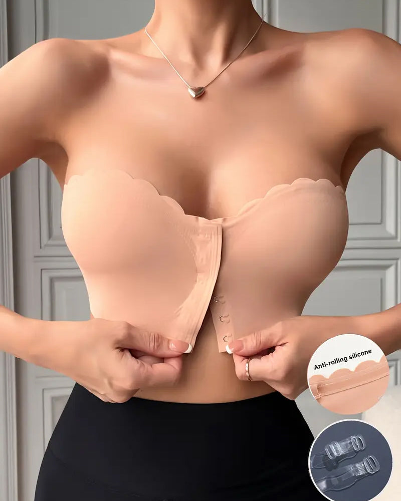 Women's Seamless Strapless Front Buckle Comfort Push Up Bra