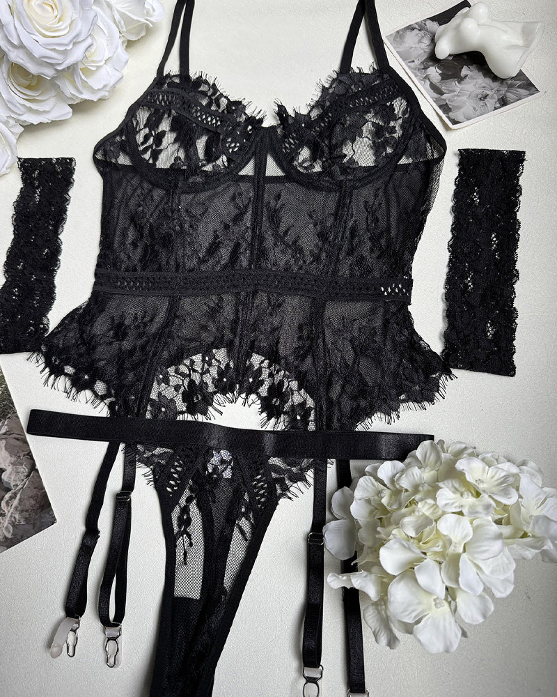 Sexy Lace Stitching Suspender Pajamas Set