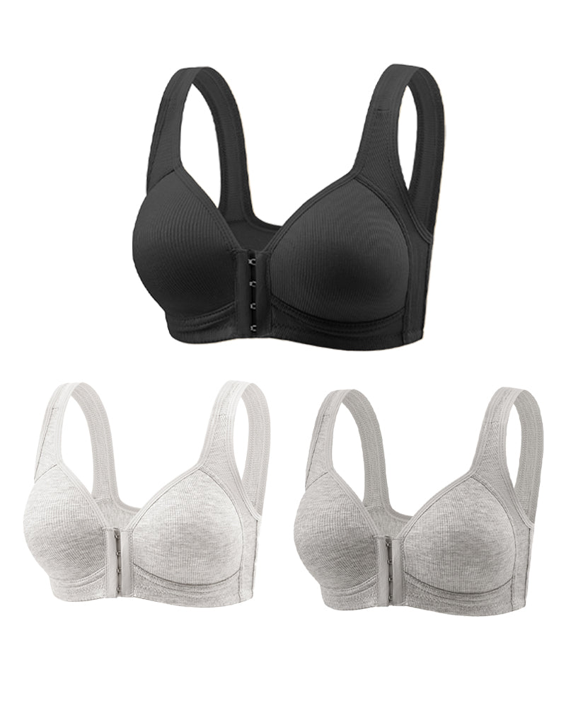 3-Pack Seamless Adjustable Front-Clasp Wireless Push-Up Bras