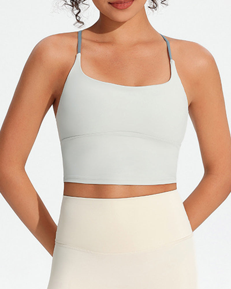 Women's Seamless Fixed Chest Pad Contrast Color Strap Cross Sports Yoga Vest
