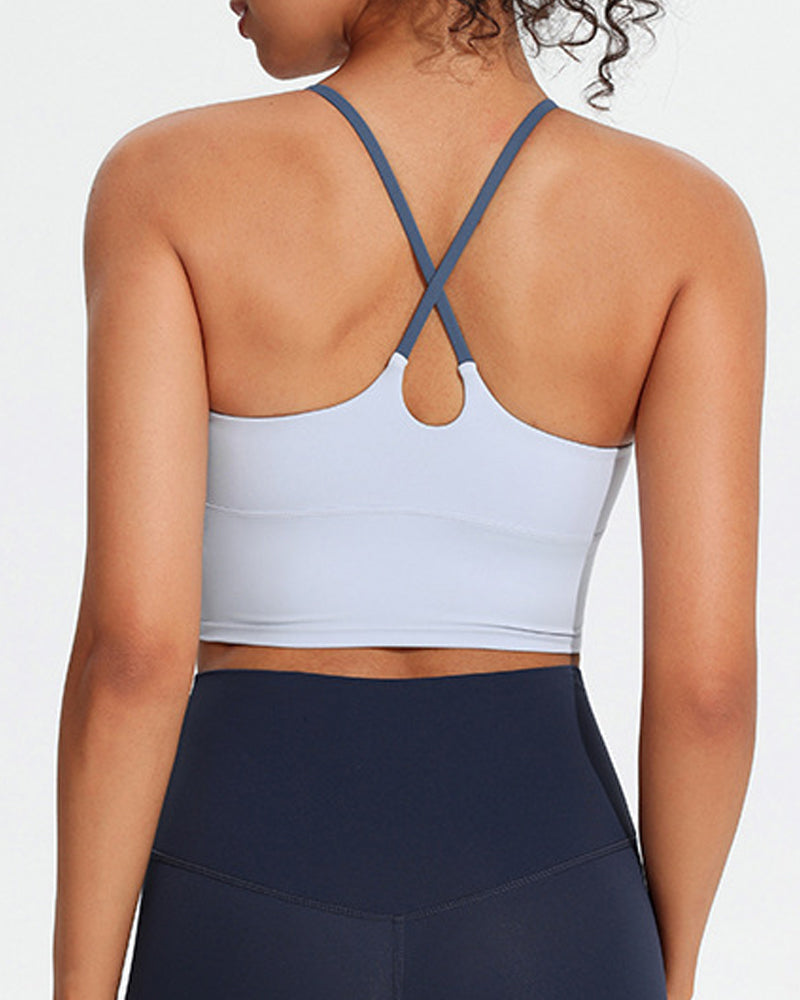 Women's Seamless Fixed Chest Pad Contrast Color Strap Cross Sports Yoga Vest