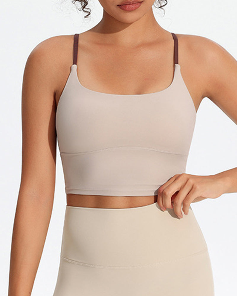 Women's Seamless Fixed Chest Pad Contrast Color Strap Cross Sports Yoga Vest