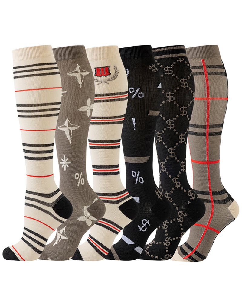 6 Pairs Of High-Elastic Breathable Calf Compression Socks For Sports and Fitness