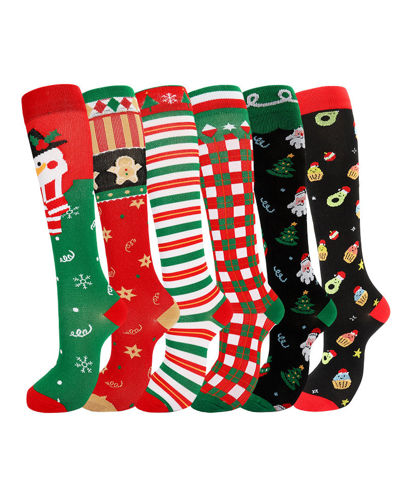 6 Pairs Of High-Elastic Breathable Calf Compression Socks For Sports and Fitness