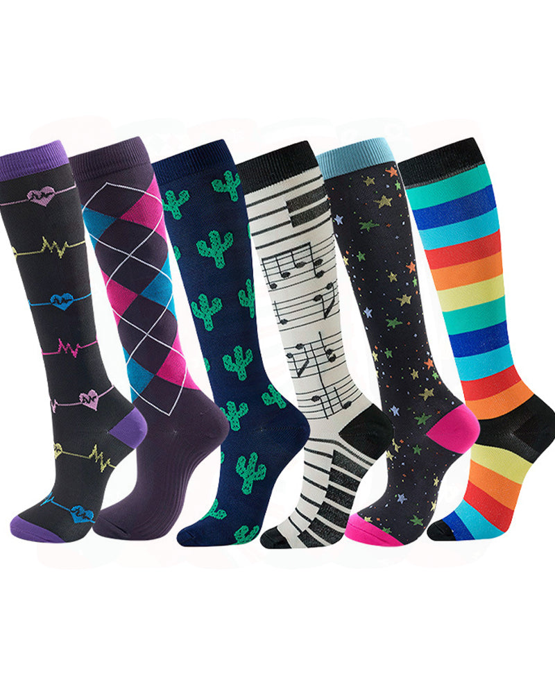 6 Pairs Of High-Elastic Breathable Calf Compression Socks For Sports and Fitness