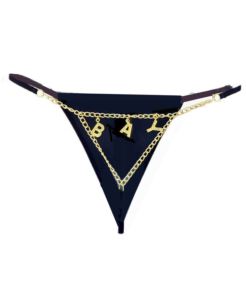 Sexy Gold Rhinestone Letter Chain Thongs