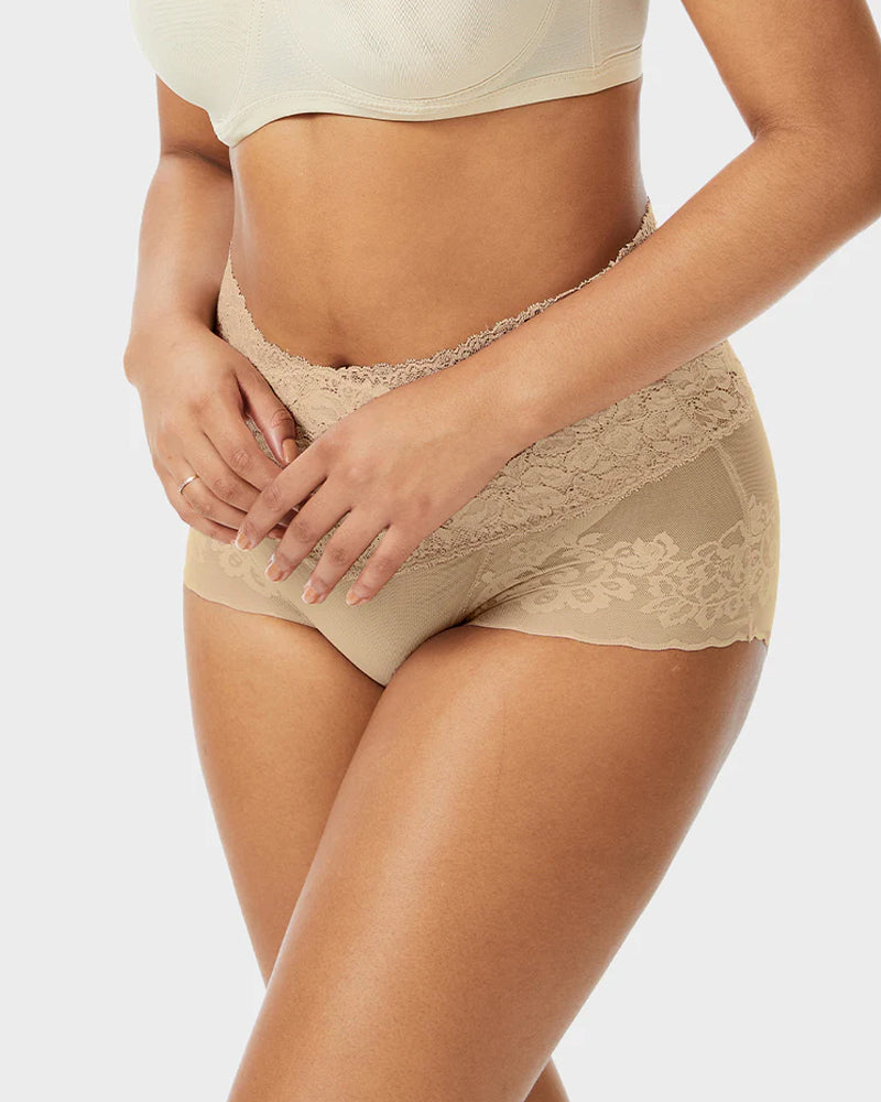 3-Pack High-Waist Lace V-Shaped Breathable Tummy-Control Panties