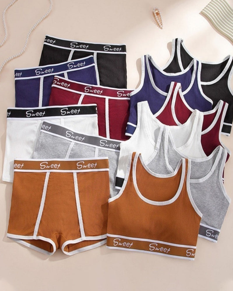Yoga Letter Tape Contrast Bra and Boxer Briefs Casual Sports Set