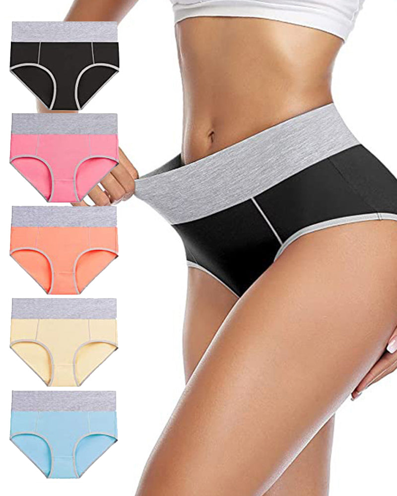 Women's Mid-Rise Colorblock Plus Size Cotton Butt Lifting Waist Briefs