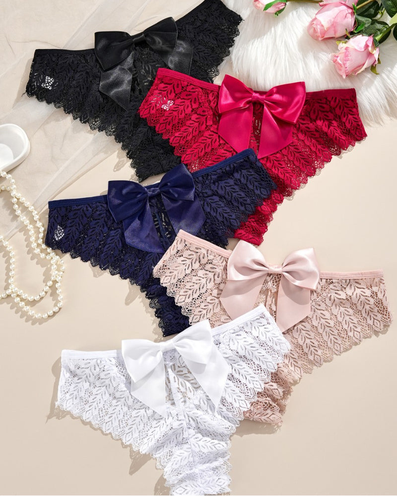 Sexy Bow Lace Breathable Hollow Comfortable Panties