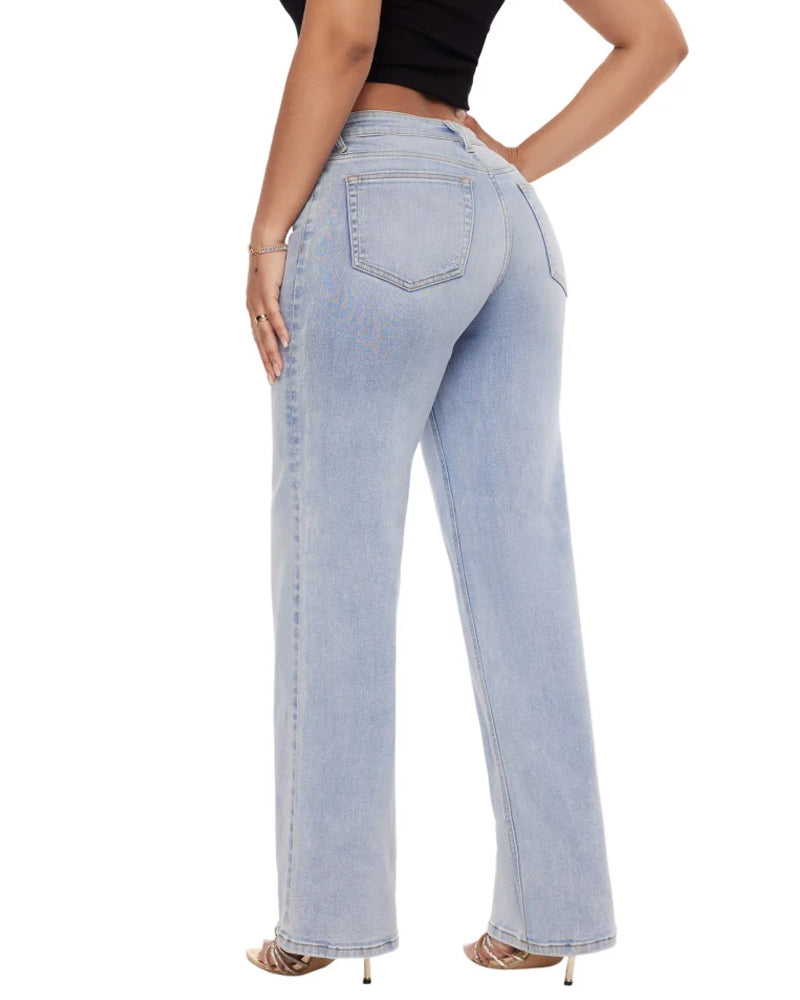 Mid-Rise Loose Stretch Wide-Leg Jeans