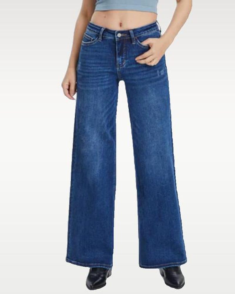 Mid-Rise Loose Stretch Wide-Leg Jeans