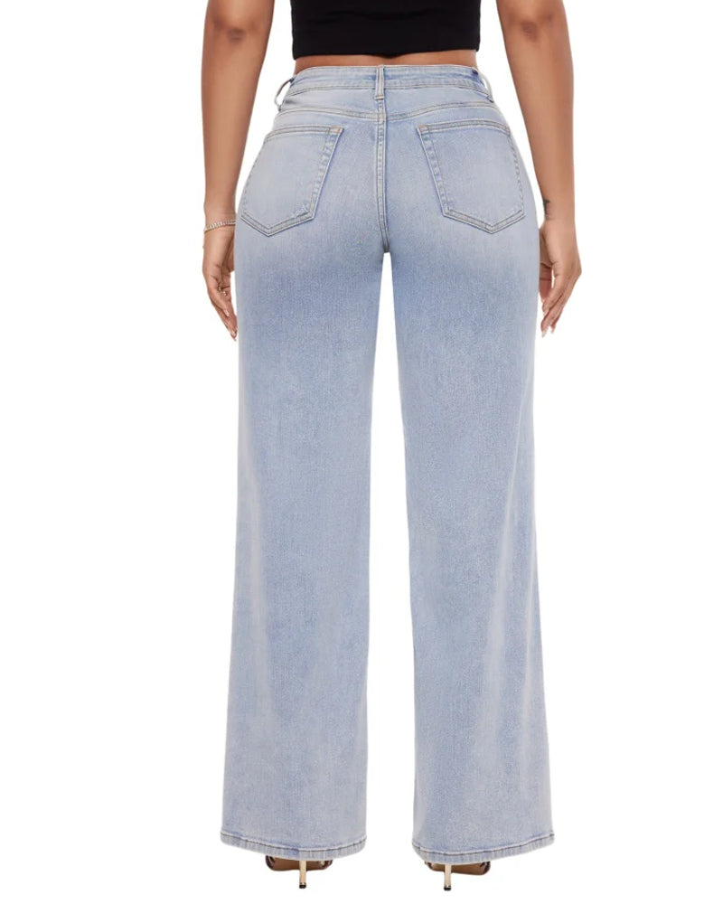 Mid-Rise Loose Stretch Wide-Leg Jeans