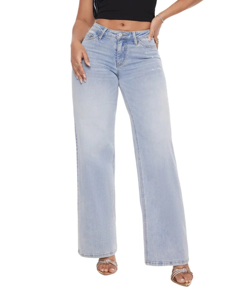Mid-Rise Loose Stretch Wide-Leg Jeans