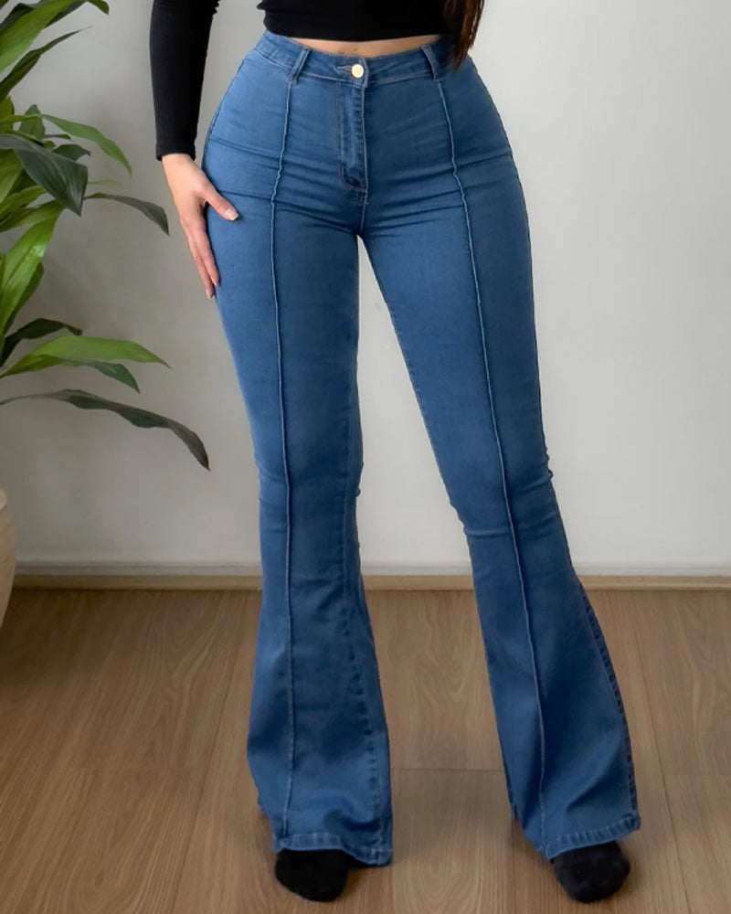 Fashion Solid Color Stretch Flared Jeans