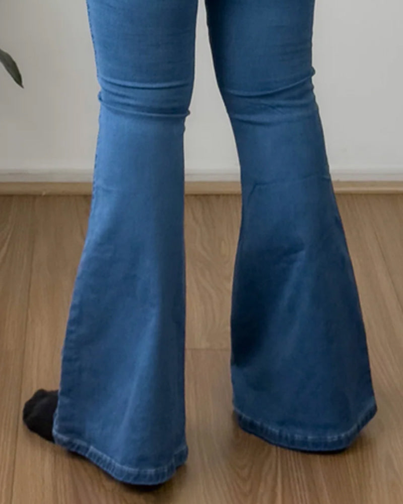Fashion Solid Color Stretch Flared Jeans