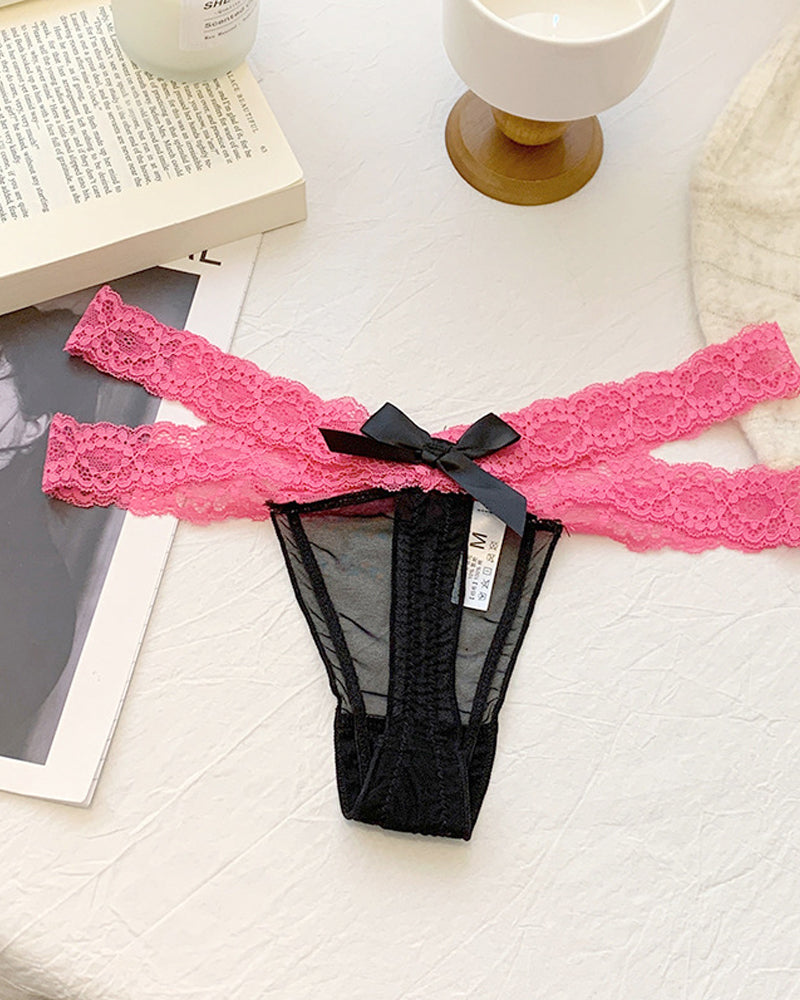 Sexy Colorblock Lace Low-Rise See-Through Mesh Thong