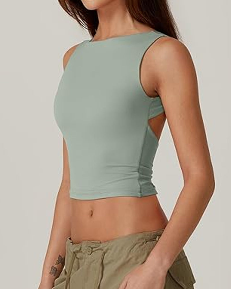 Women's Sexy Solid Color Seamless Backless Sleeveless Short Vest