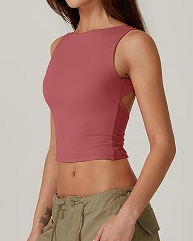 Women's Sexy Solid Color Seamless Backless Sleeveless Short Vest