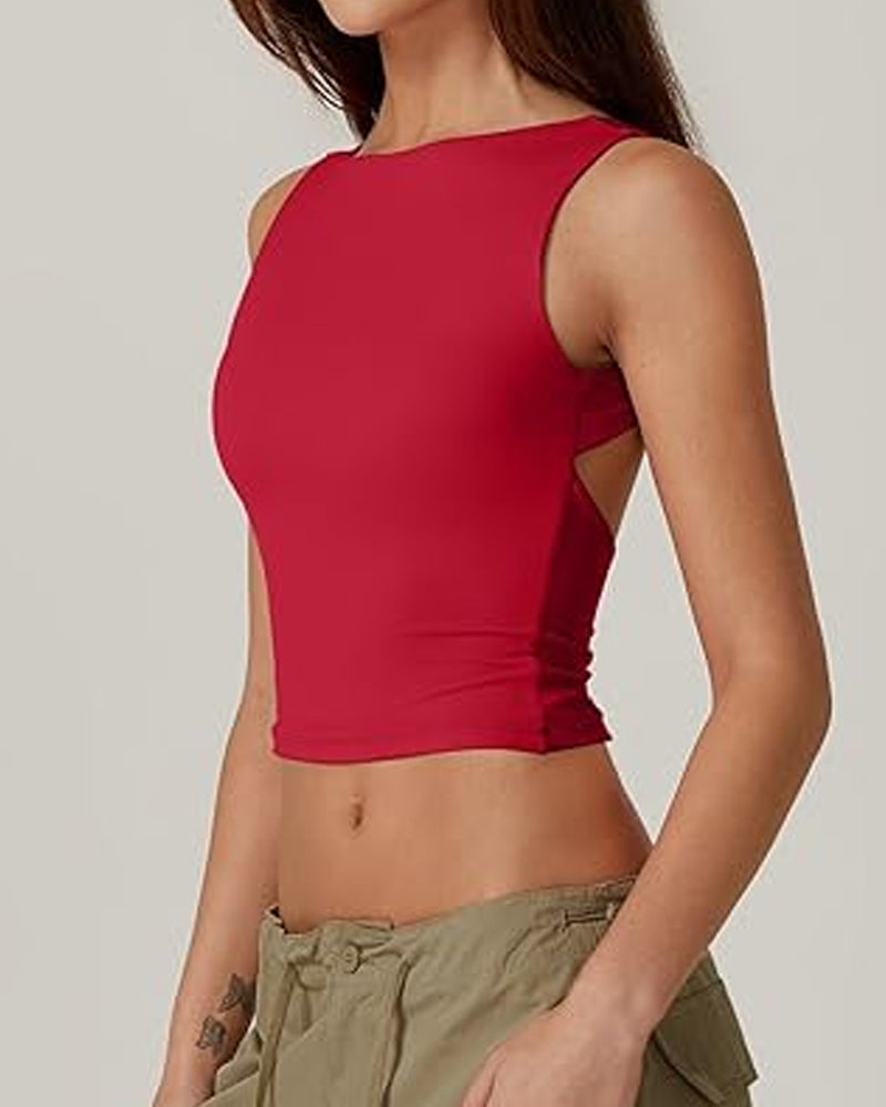 Women's Sexy Solid Color Seamless Backless Sleeveless Short Vest