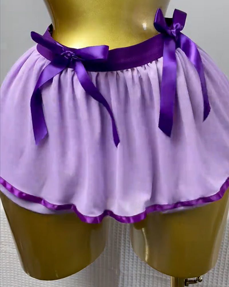 Sexy Chest Hollowed-out with Heart-shaped Nipple Stickers and See-through Gauze Skirt Fun Suit