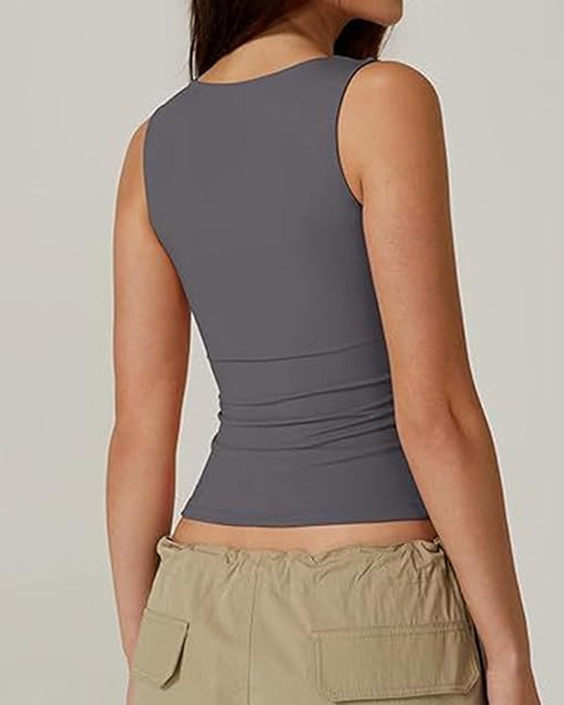 Square Neck Sleeveless Double-layer Tight Seamless Stretch Vest
