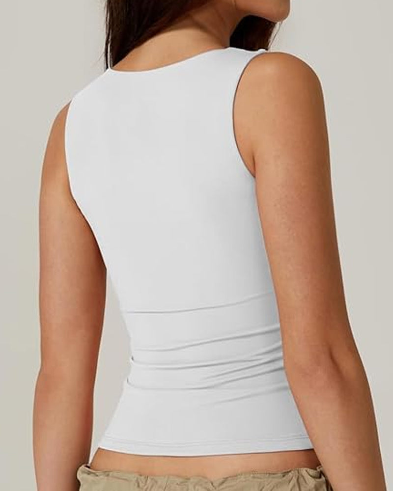 Square Neck Sleeveless Double-layer Tight Seamless Stretch Vest