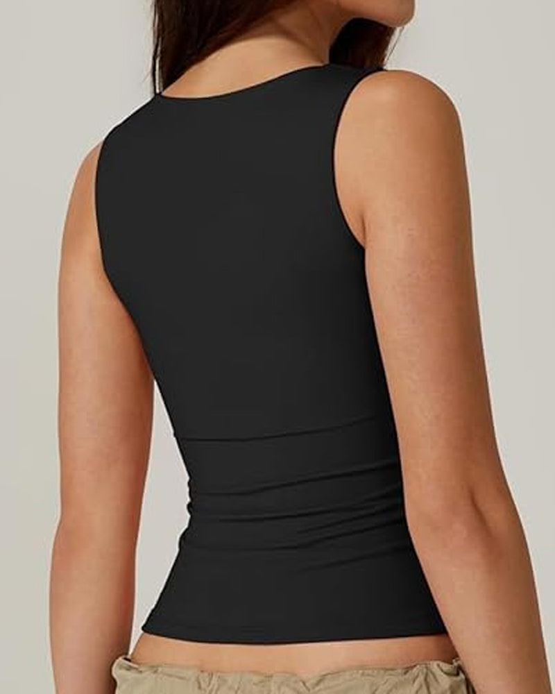 Square Neck Sleeveless Double-layer Tight Seamless Stretch Vest