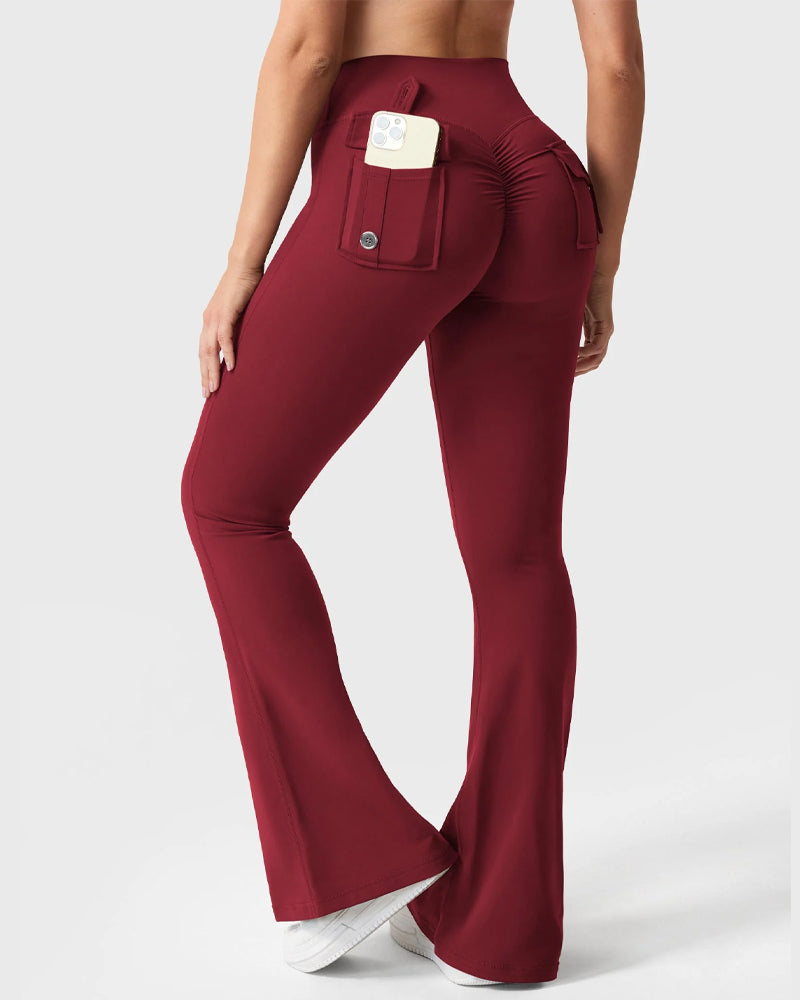 Women's Tummy Control Butt Lifting Pocket Flare Tight Yoga Pants
