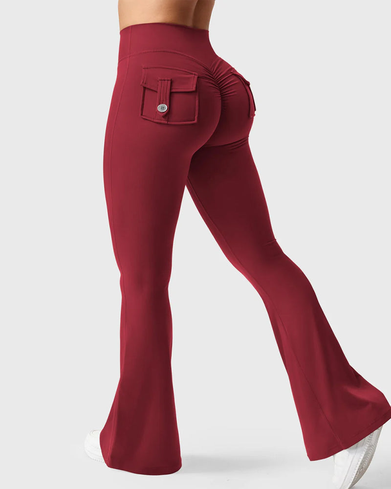 Women's Tummy Control Butt Lifting Pocket Flare Tight Yoga Pants