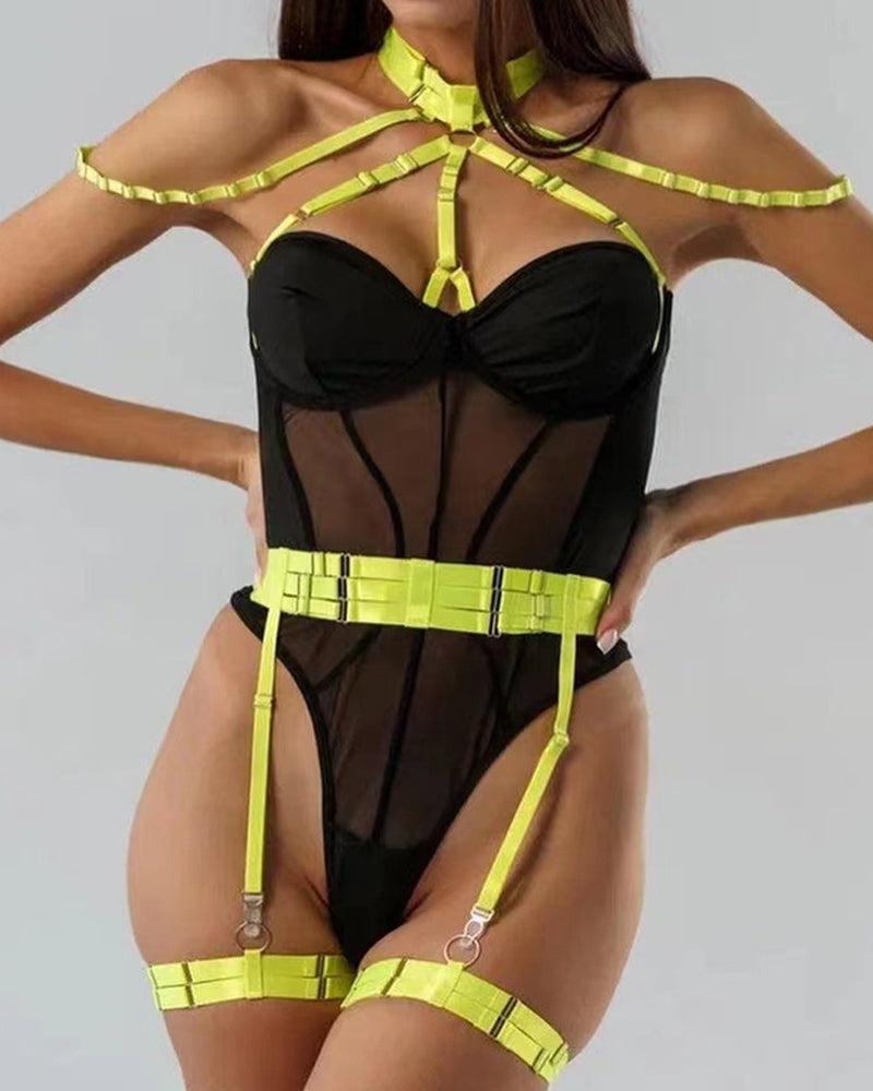 Sexy Lace-up Contrast Color Body-shaping One-piece Pajamas