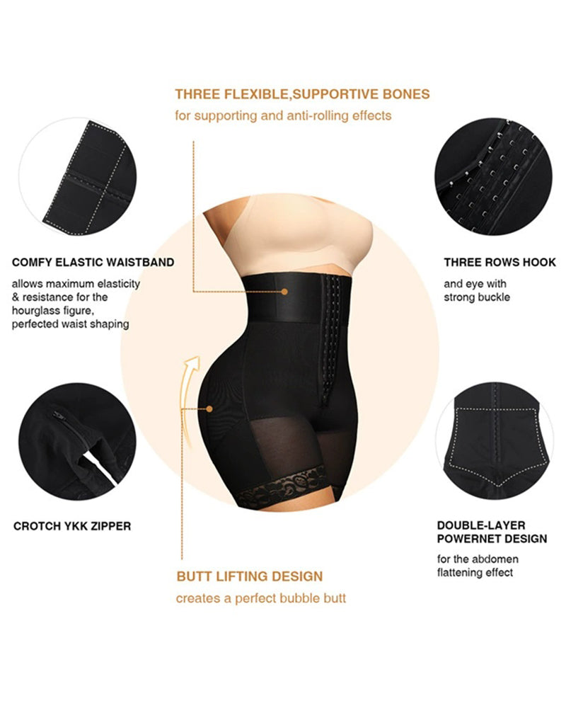 High-waisted Tummy-controlling, Hip-lifting Shapewear Shorts With Zippered Crotch