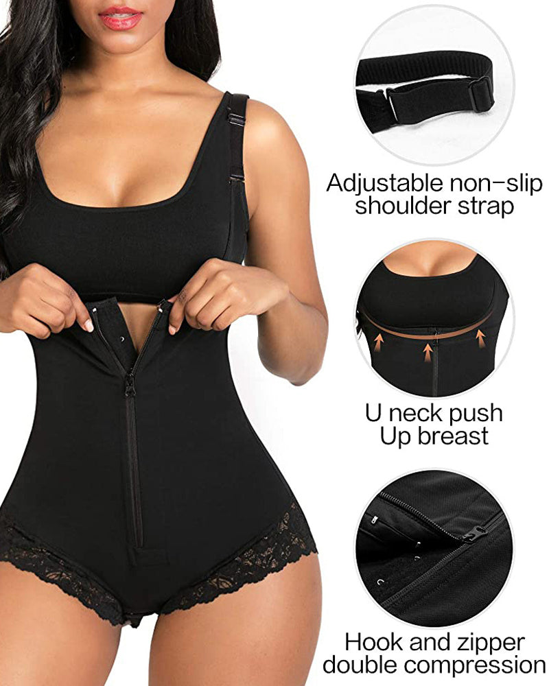 Women Shapewear Tummy Control Fajas Colombianas Body Shaper Zipper Open Bust Bodysuit