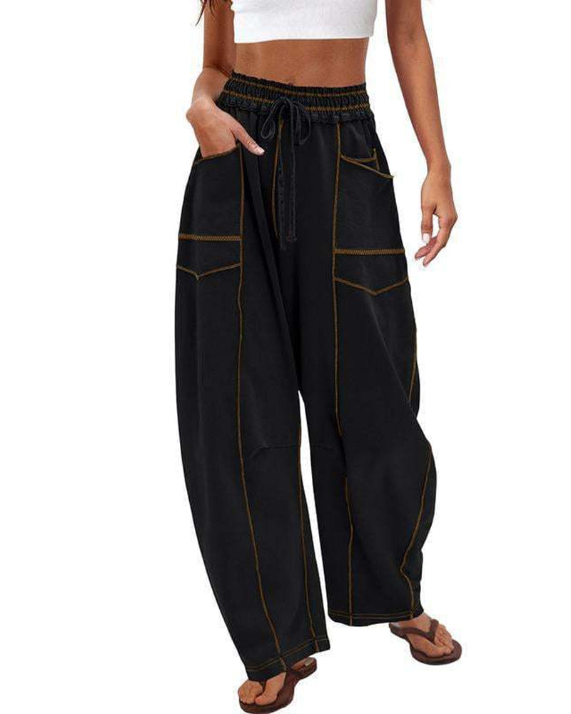 Casual Loose Drawstring Wide-leg Pants With Pockets