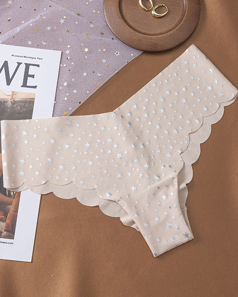 Sexy Seamless Ice Silk Heart Star Printed Panties