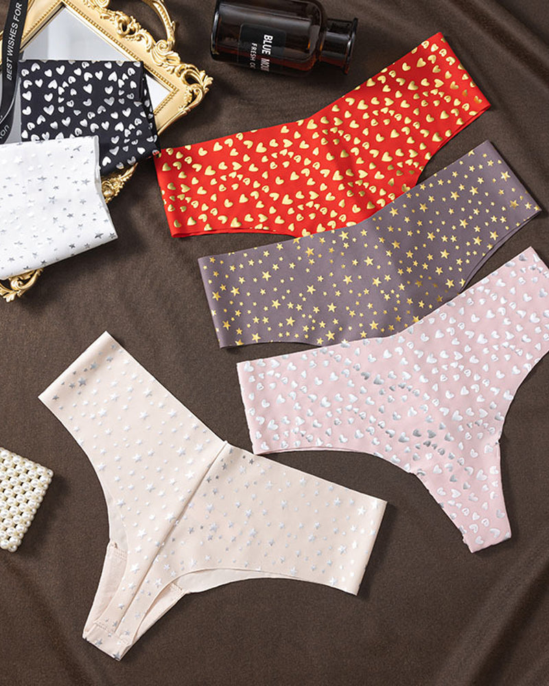 Sexy Seamless Ice Silk Heart Star Printed Panties
