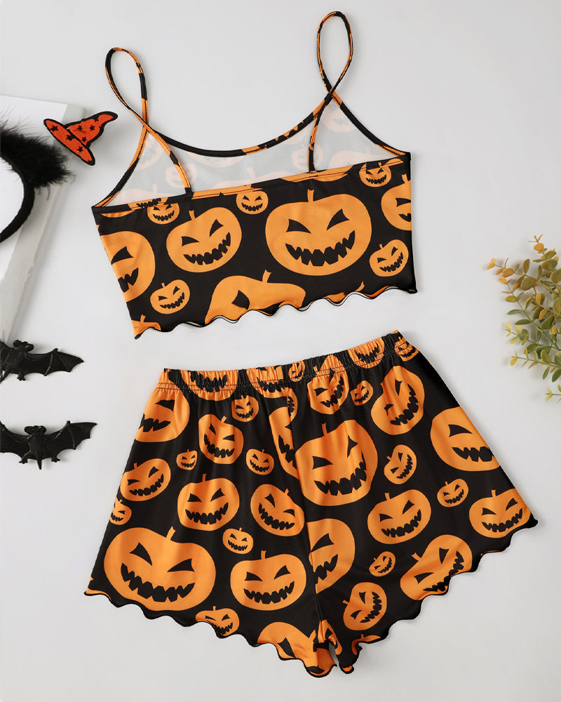 Halloween Fun Print Sleeveless Tank Top and Shorts Loungewear Set