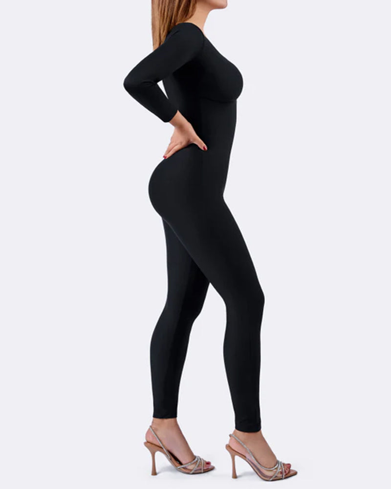 Double-layer Front Zipper Invisible Seamless Stretch Long-sleeved Long-pants Body-shaping Bodysuit