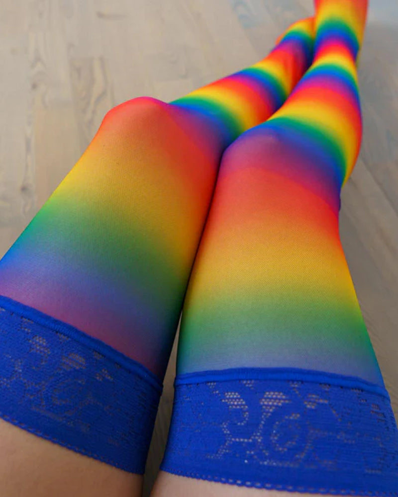 Lace-trimmed Stretch Stockings With Fun Prints