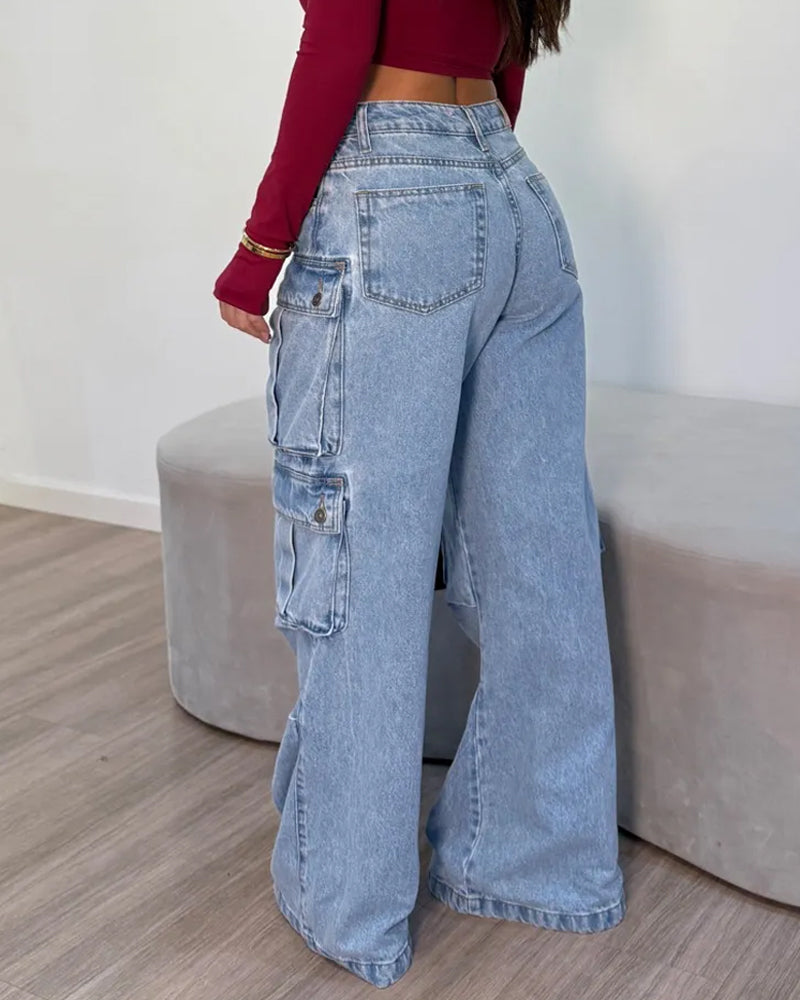 Multi-pocket Casual Loose Straight Cargo Jeans
