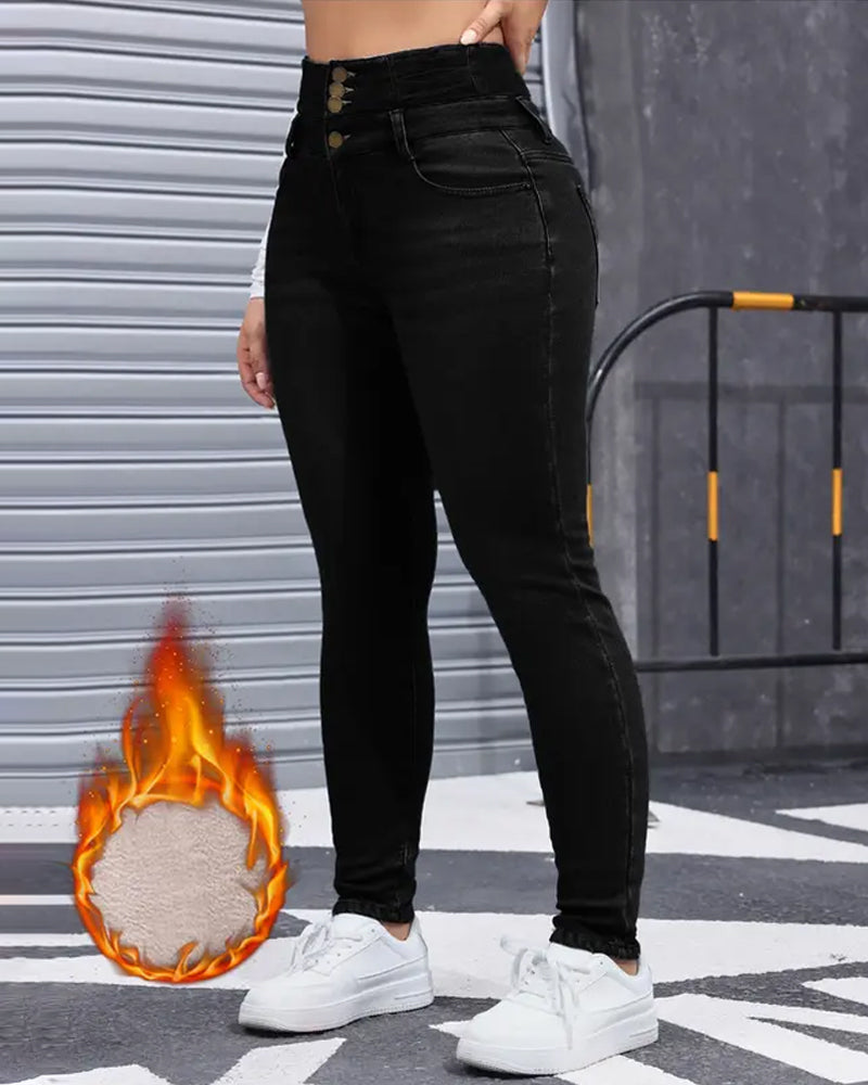 Women's High-stretch Fleece-lined Thickened Jeans