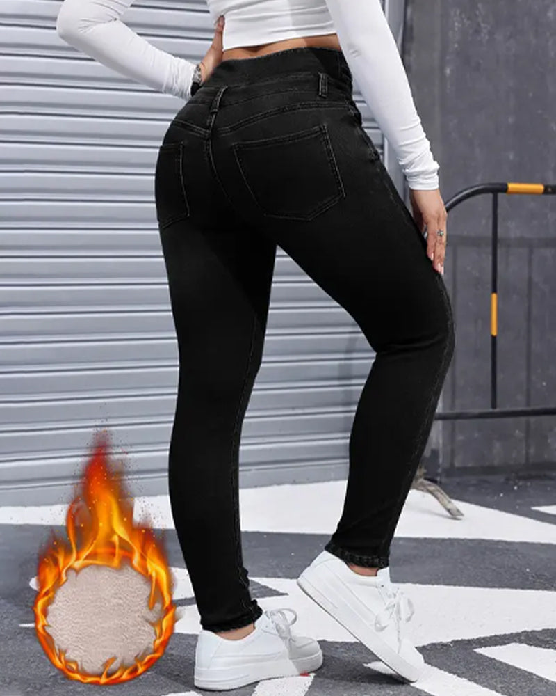 Women's High-stretch Fleece-lined Thickened Jeans