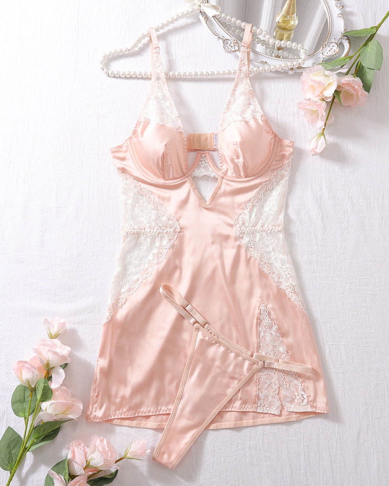 Sexy Slim-fitting Erotic Hollow Lace Splicing Nightdress