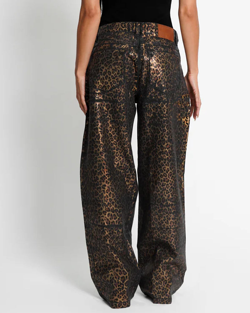 Leopard Shiny Casual Straight-leg Loose Jeans