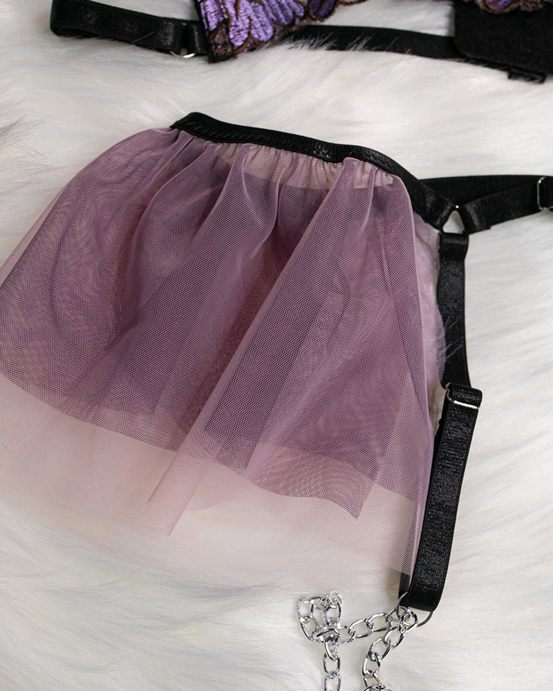 Sexy Flower Embroidered Mesh Hollowed-out Suit