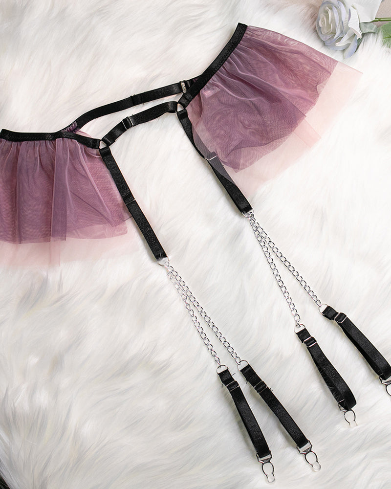 Sexy Flower Embroidered Mesh Hollowed-out Suit